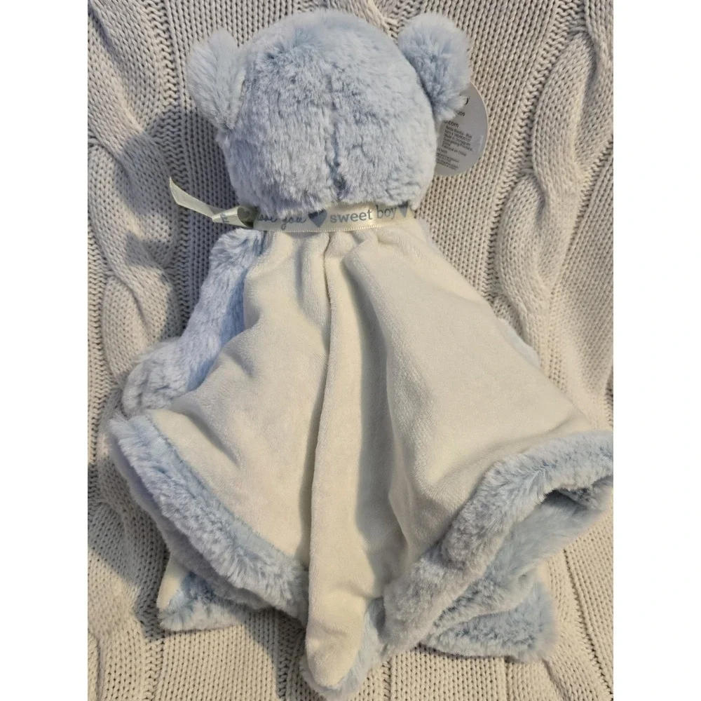 DEMDAKO Sweet Boy‎ Blue Bear Security Blanket Lovey Rattle Plush Baby NEW